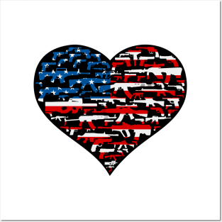 Heart shape made of guns, american flag Posters and Art